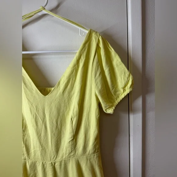 Gap Linen Cotton Blend Cottagecore Yellow Midi A Line Short Sleeve Dress 4 Tall - Picture 3 of 12